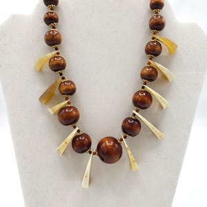 Vintage wood bead and faux bone necklace, boho necklace, bohemian necklace, African necklace, Tribal necklace