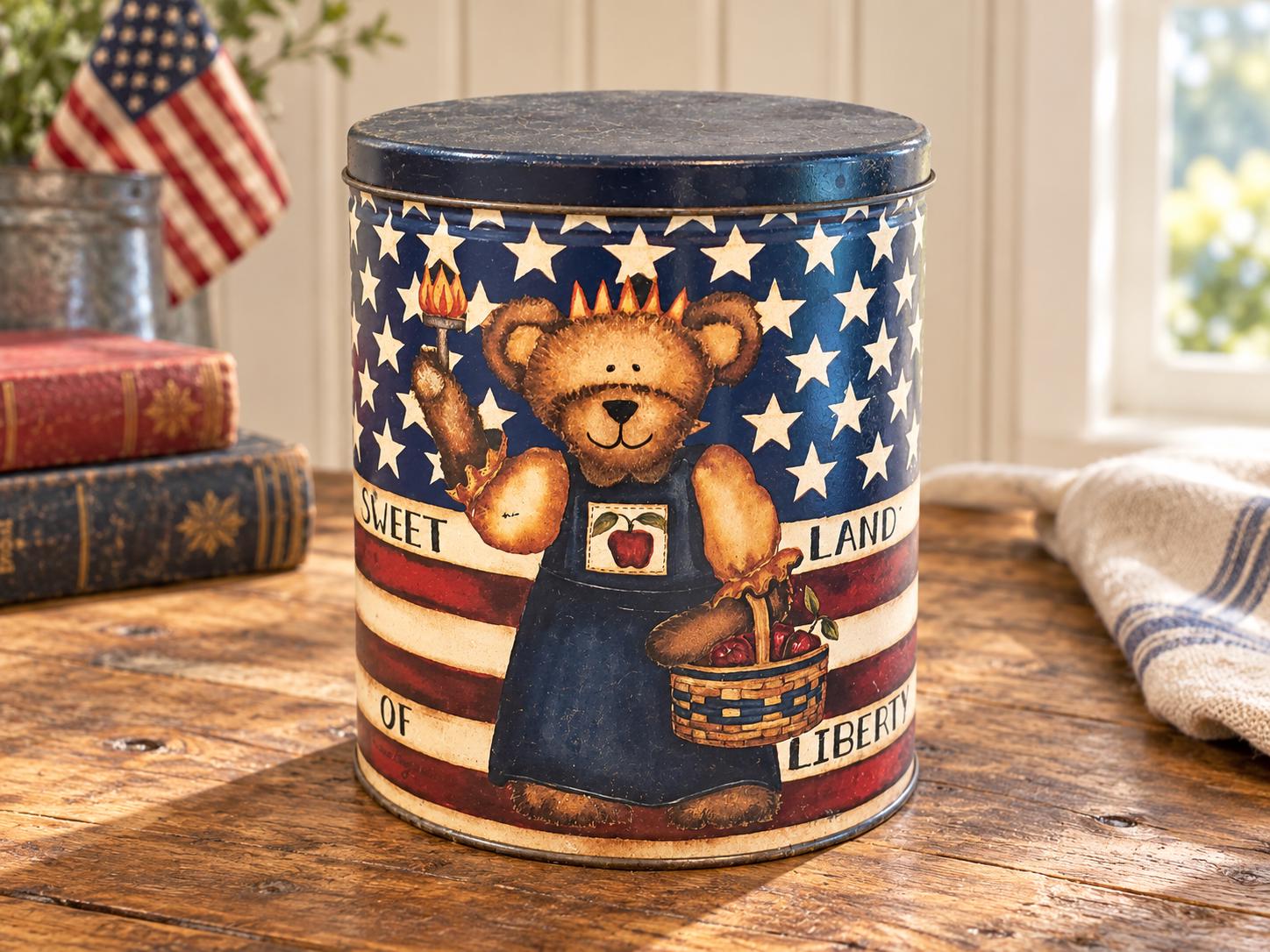 アメリカヴィンテージ　宇宙柄のティン缶 Fourth of July Tin Decor - Etsy