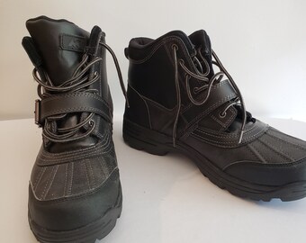 Vintage Men s Mountain Gear Black Motorcycle Boots Size 10 Men s Hiking Boots With Velcro and Lace Front and Leather Upper Etsy