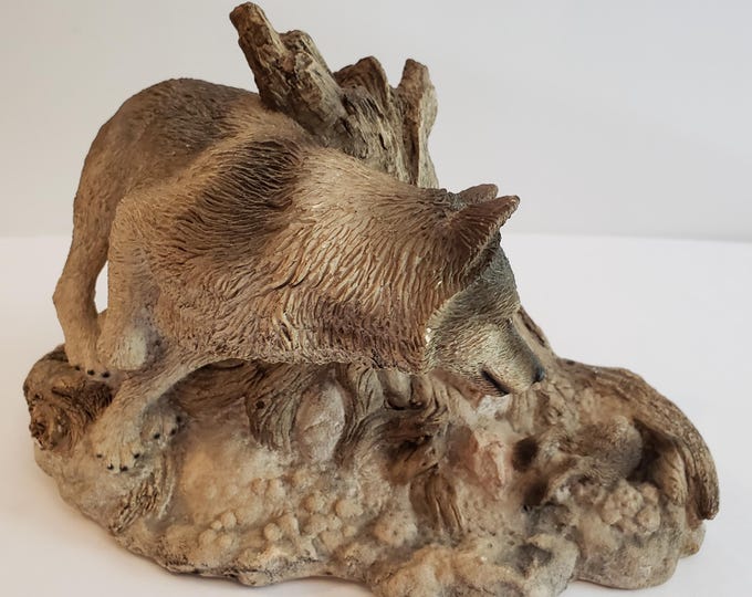 Rare Vintage Living Stone Wolf Figurine, the Chase, Wolf Chasing Rabbit ...