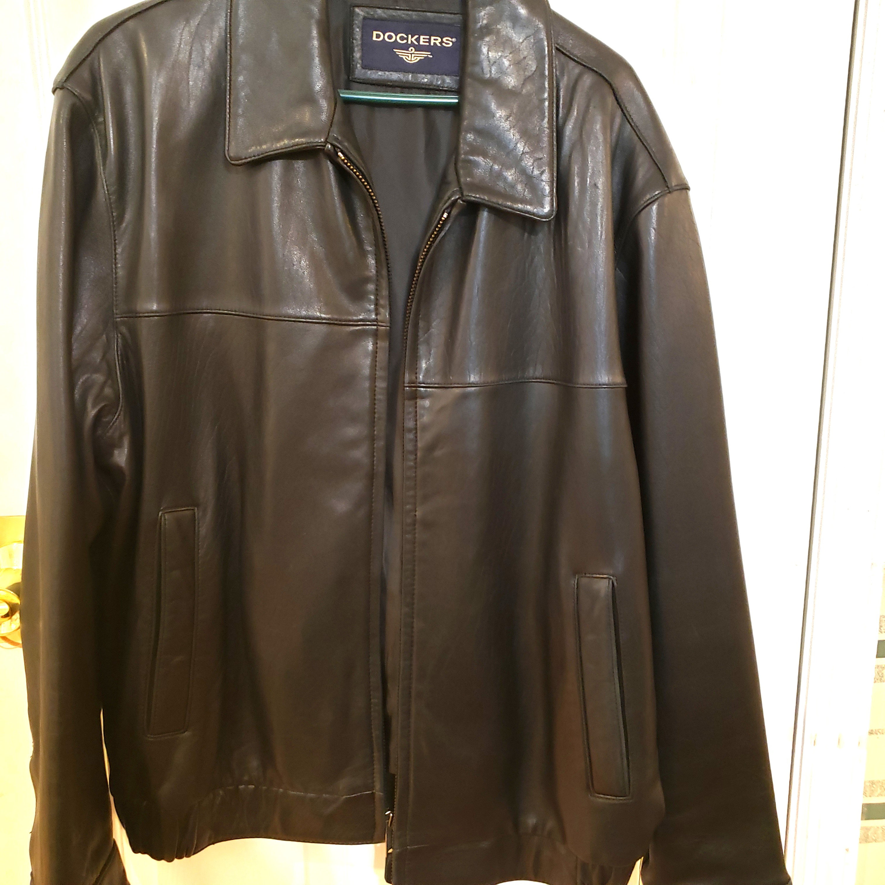 Dockers Men's Leather Jacket Size Large Heavy Soft Pockets Dockers Men's Leather Jacket Size Large Heavy Soft Pockets