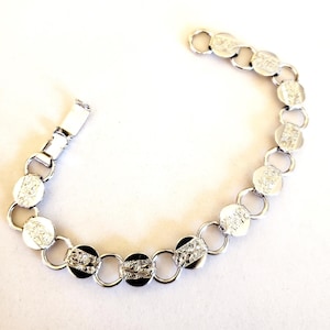 Sarah Coventry 1950s Young and Gay floral embossed silver bracelet, 7&quot; silver bracelet, vintage silver bracelet