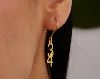 Customized Intertwined Dangle Numbers Earrings, 14k Gold Plated Number Earrings, 925 Silver Number Earrings, Personalized Number Earrings