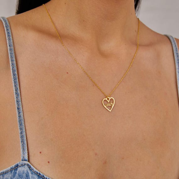 Customize Heart Name Necklace, 14k Gold Heart Name Necklace, 925
