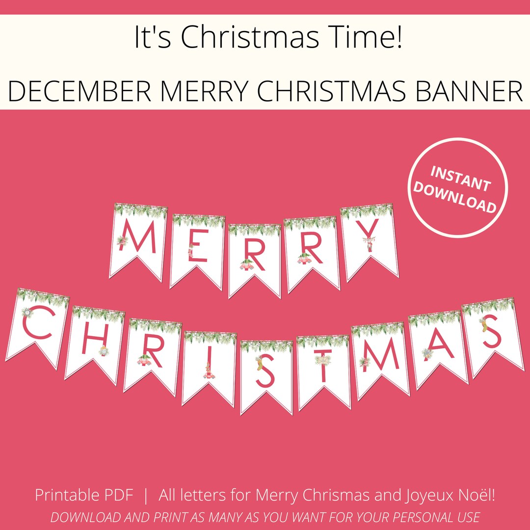 Printable Christmas Banner With Watercolor Red And Green Holiday Images Bunting Banner Merry printable-merry-christmas-banner-six-clever-sisters
