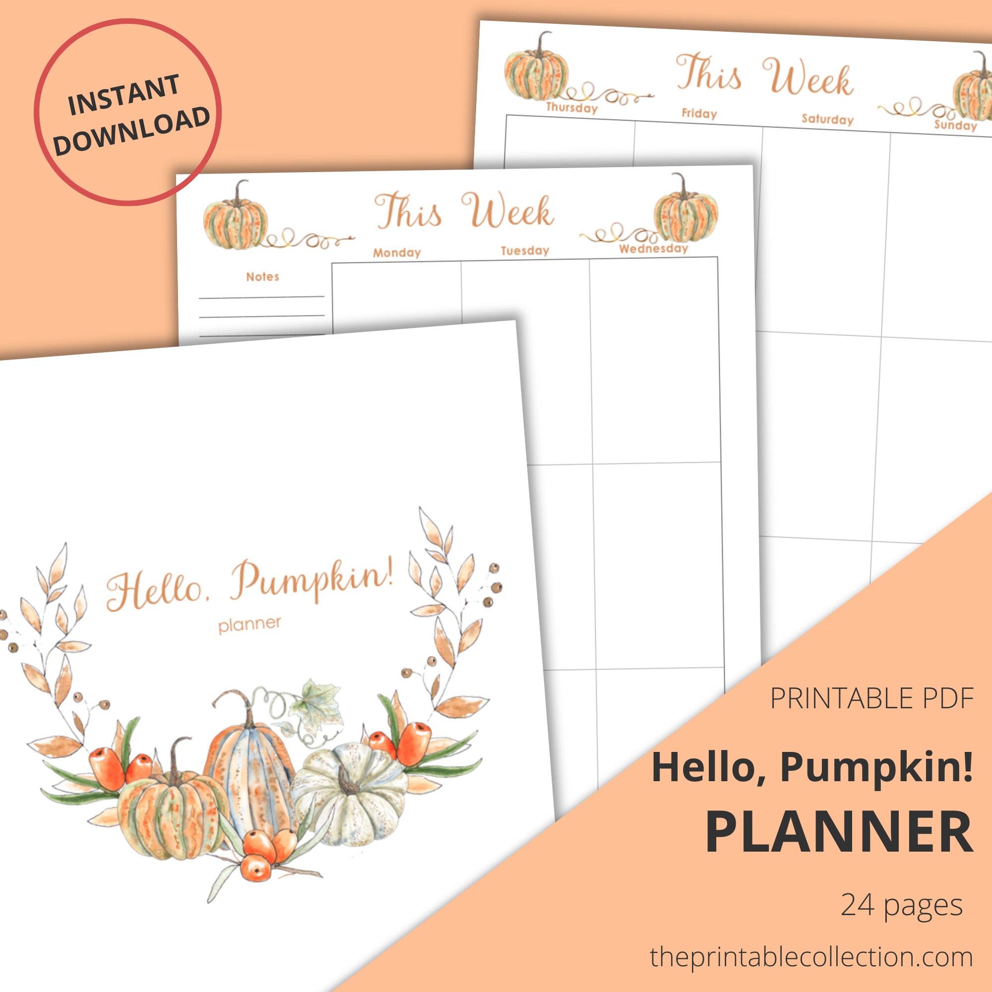 Planner Printable Hello Pumpkin // Monthly Calendar // Weekly Pages ...