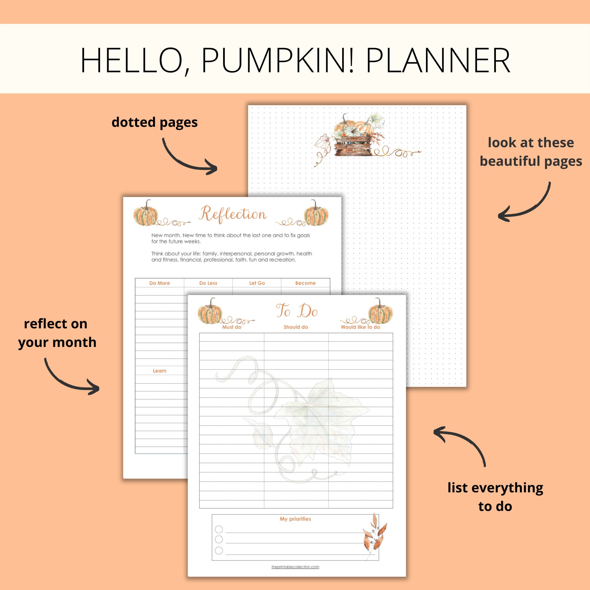 Planner Printable Hello Pumpkin // Monthly Calendar // Weekly Pages ...