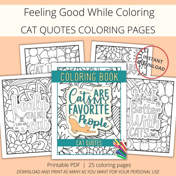 Printable Pages With Cat Quotes and Flower Patterns // Adult - Etsy