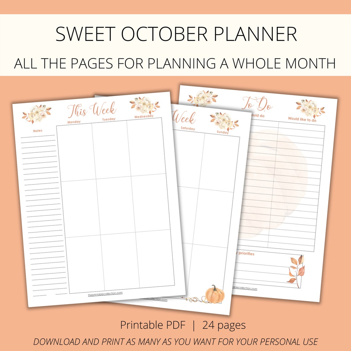 Printable Planner October // Monthly Planner // Weekly Planner ...
