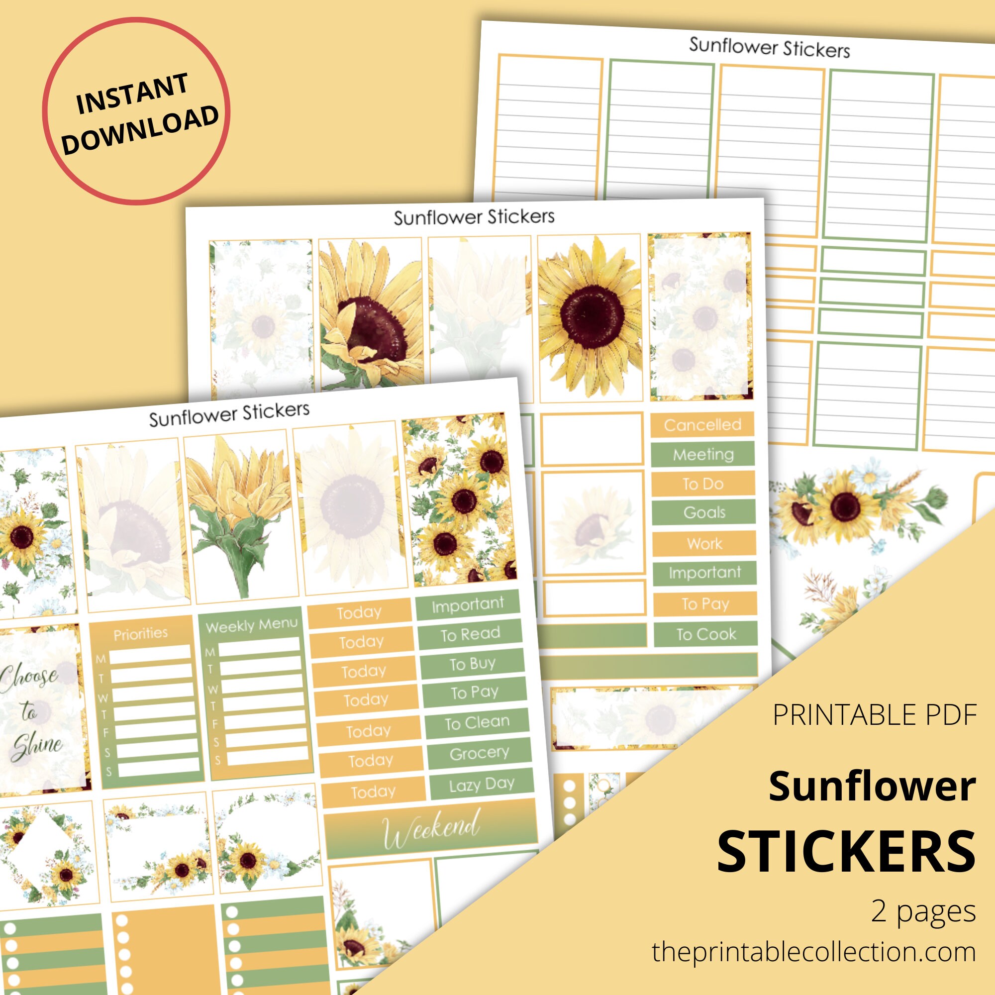Printable Watercolor Sunflower Stickers for Vertical Planner - Etsy