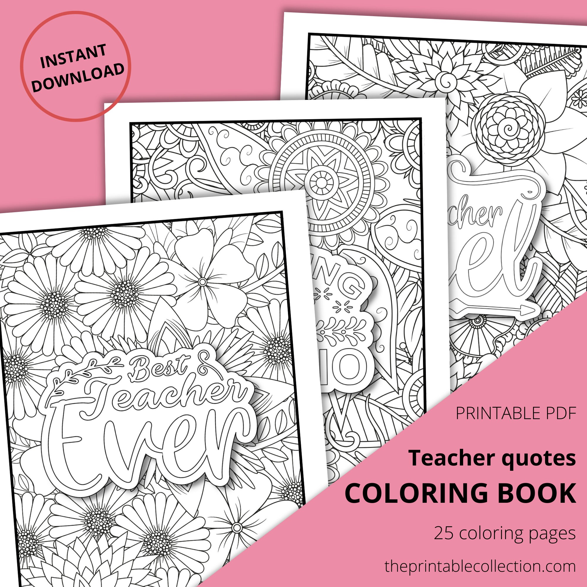 Coloring Pages Printable With Teacher Quotes and Flowers // - Etsy