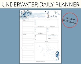 Printable Daily Planner Blue Underwater Sea Life