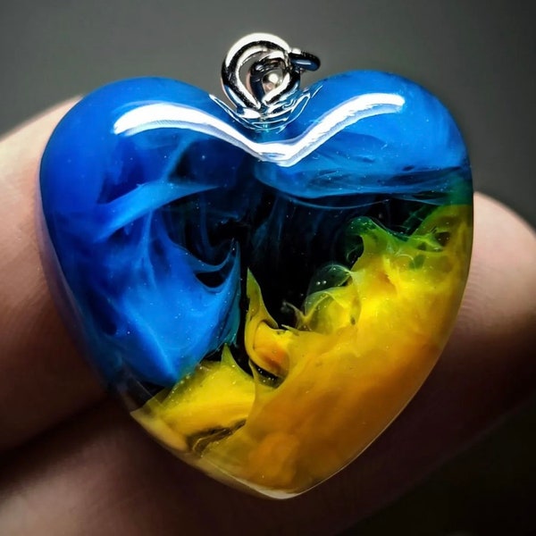 Ukrainian Heart, Hand Made from resin, Resin Art