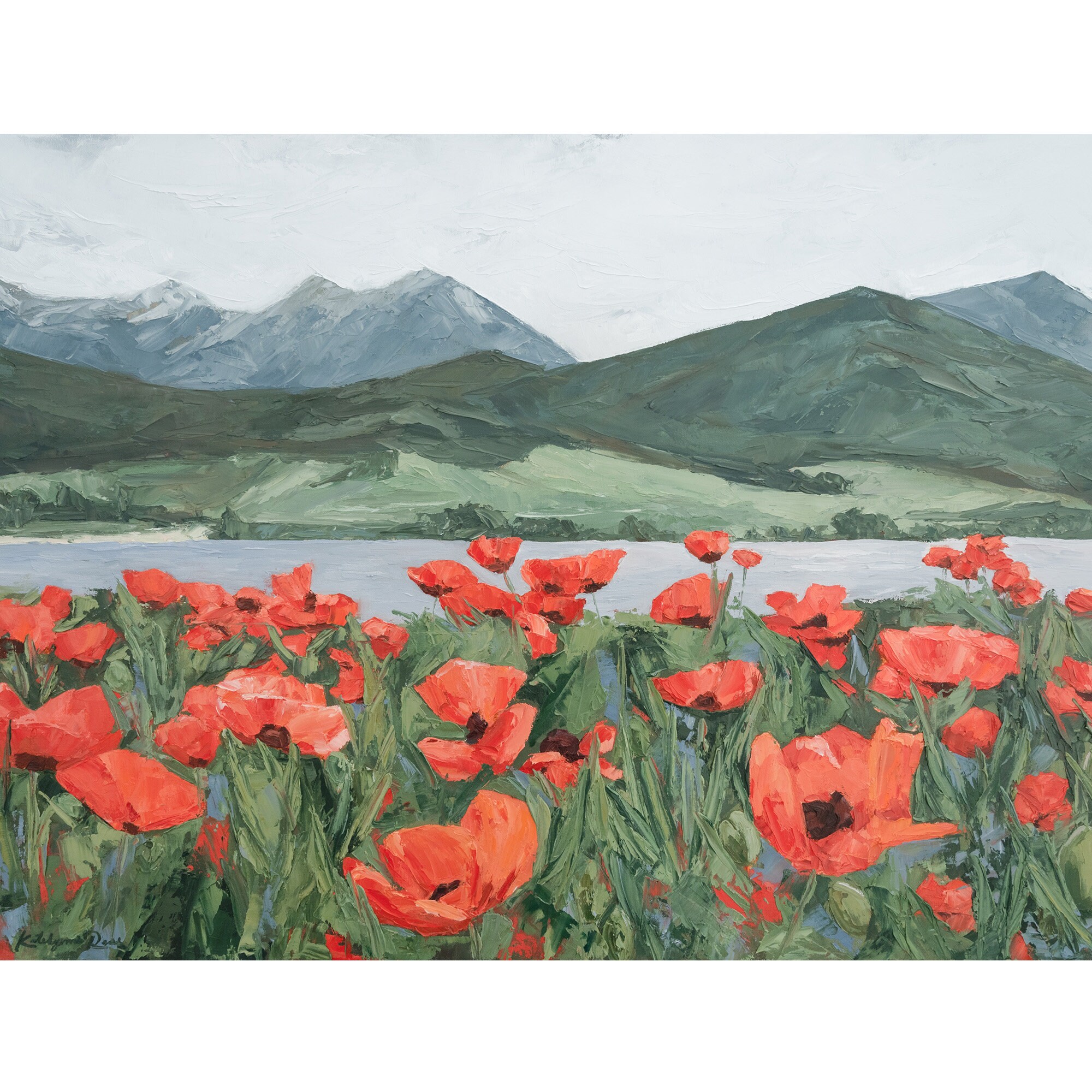 Field of Poppies Floral Art Print Mountain Landscape Contemporary ...