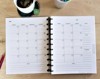 Undated Monthly Disc Planner Refill: 8.5 x 11 Insert, 2 Pages Per Month, Big Happy Planner, Circa, ARC