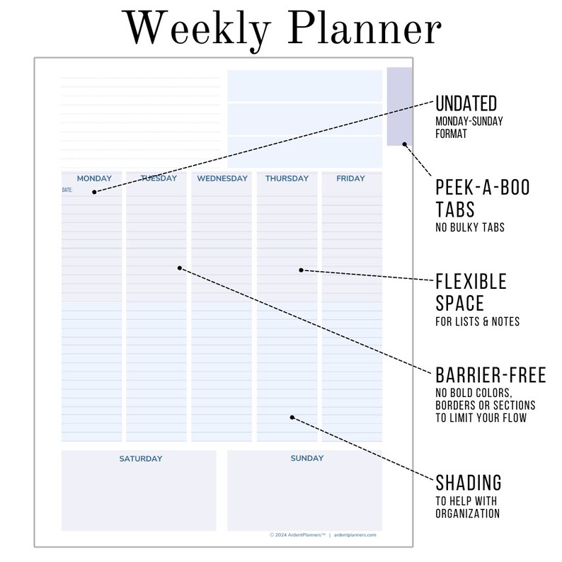 Undated Weekly Planner, Undated Monthly Planner, to Do List, Goal