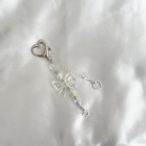 handmade white ribbon beaded keychain