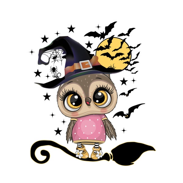 Halloween Owl PNG , Witch hat owl png , Spooky owl png , Happy Halloween, Witch Broom,Witch Hat,Digital Download