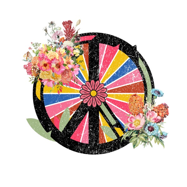 Retro vintage boho peace sign wildflowers hippie popular best seller png sublimation design download