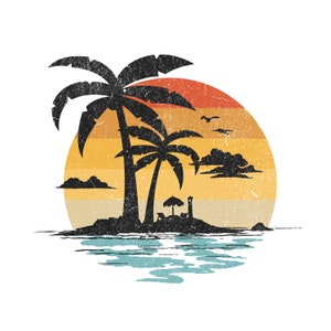 Retro Sunset Png, Vintage Sunset Clipart, Beach Palm Tree - Tropical, Vacation, Ocean, Sunset, Beach Digital PNG, Palm Tree PNG