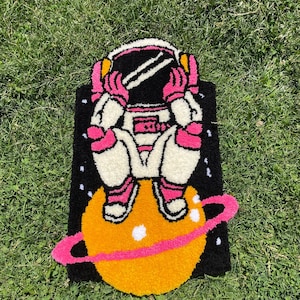 Alfombra con mechones de astronauta / %100 HECHA A MANO