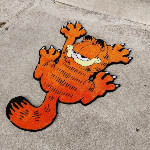 Orange Cat Cartoon Tufted Rug / %100 HANDMADE