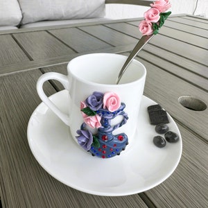 Handmade Espresso Cup, Polymer Clay 3D Coffee Espresso Cup, Decorated Coffee Espresso Cup, Gift Espresso Cup, For Her Espresso Cup