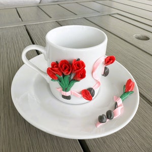 Handmade Espresso Cup, Polymer Clay 3D Coffee Espresso Cup, Decorated Coffee Espresso Cup, Gift Espresso Cup, For Her Espresso Cup