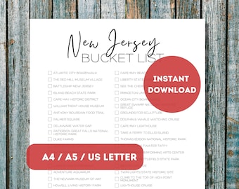 New Jersey Bucket List Printable | Family Road Trip Travel Planner Checklist | New Jersey Travel Adventure List | A4 | A5 | US Letter