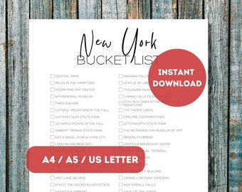 New York Bucket List Printable | America's 50 States Travel Planner Checklist | New York Travel Adventure List | A4 | A5 | US Letter