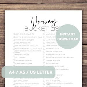 Lista de deseos de Noruega imprimible / Planificador de listas de viajes de Noruega / Lista de verificación de aventuras de viaje / Viaje a Europa