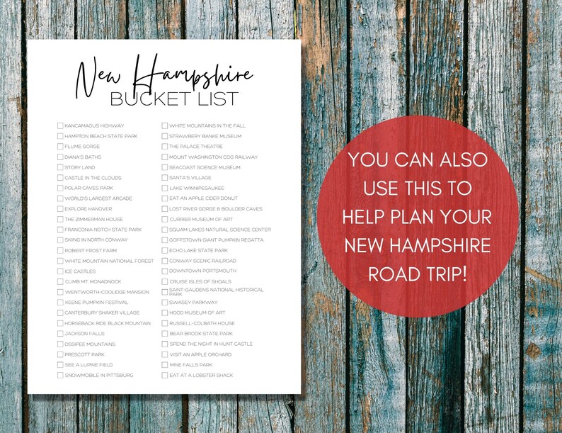 New Hampshire Bucket List Printable America's 50 States Travel Planner