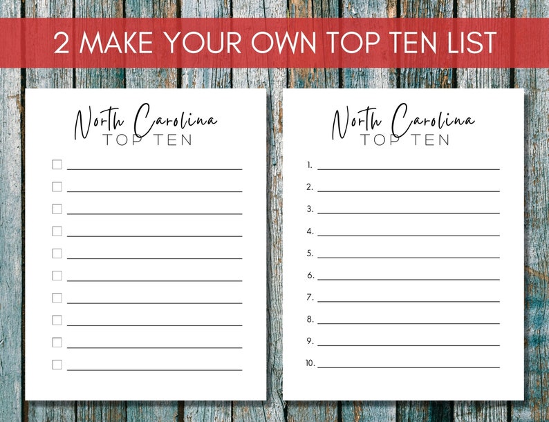 North Carolina Bucket List Printable America's 50 States Travel Planner