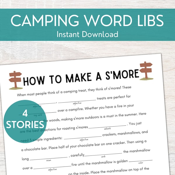 Family Camping Word Game Printable | Funny Word Libs for Camping Party |  Camping Activities for Adults and Kids