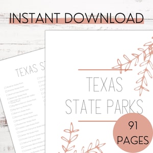 Texas State Parks and Recreation Checklist | Printable Travel Journal Pages