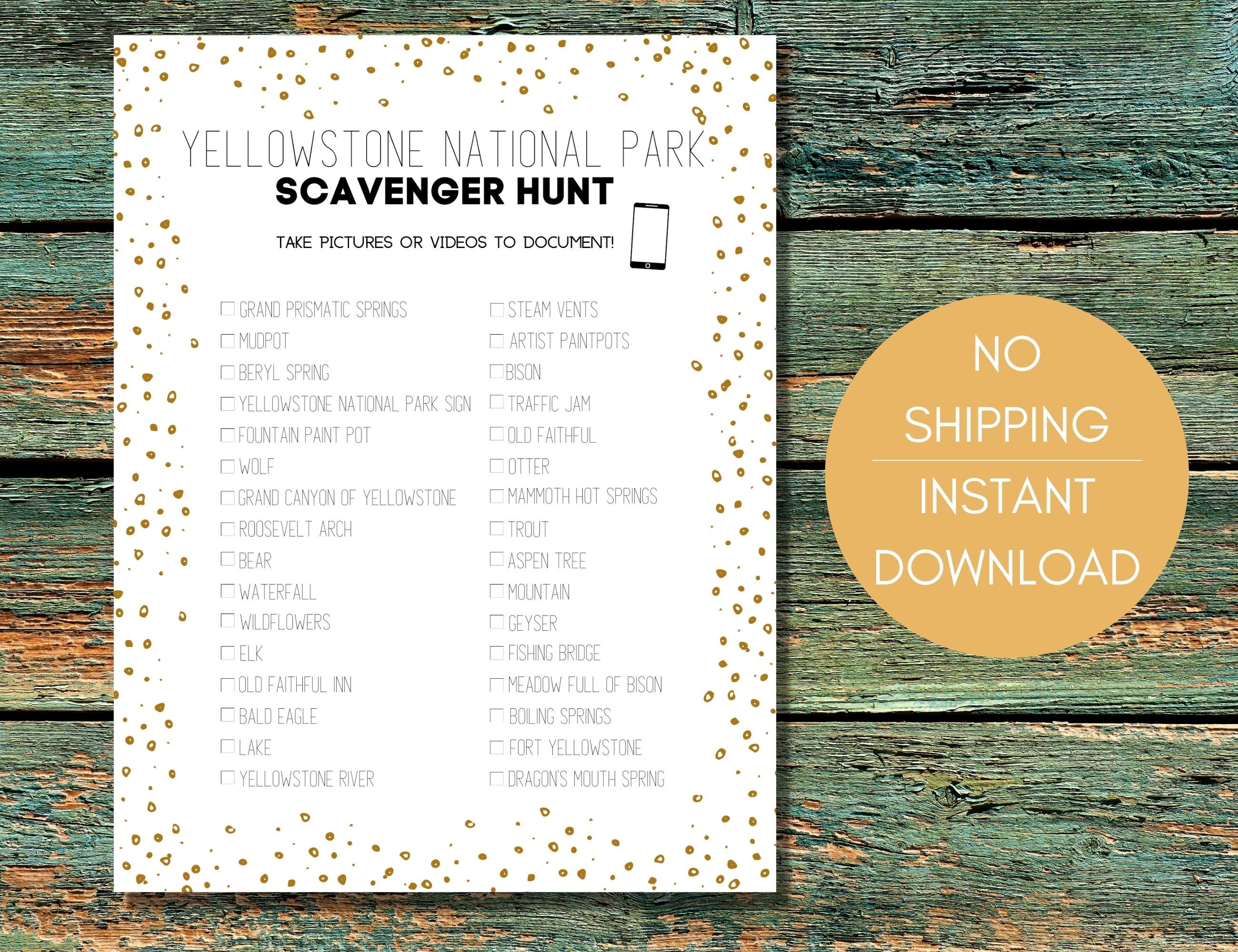 Yellowstone National Park Photo Scavenger Hunt US National Park Travel