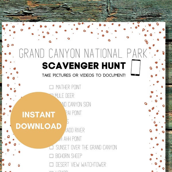 Grand Canyon National Park Photo Scavenger Hunt | US National Park Travel Games | Family Road Trip Printable Game