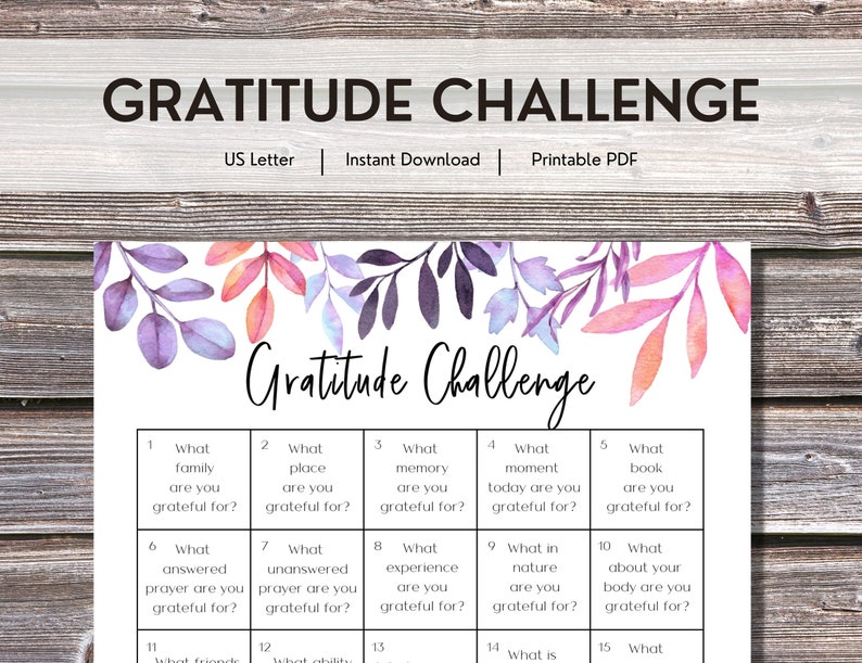 30 Day Gratitude Challenge Printable Monthly Challenge Etsy
