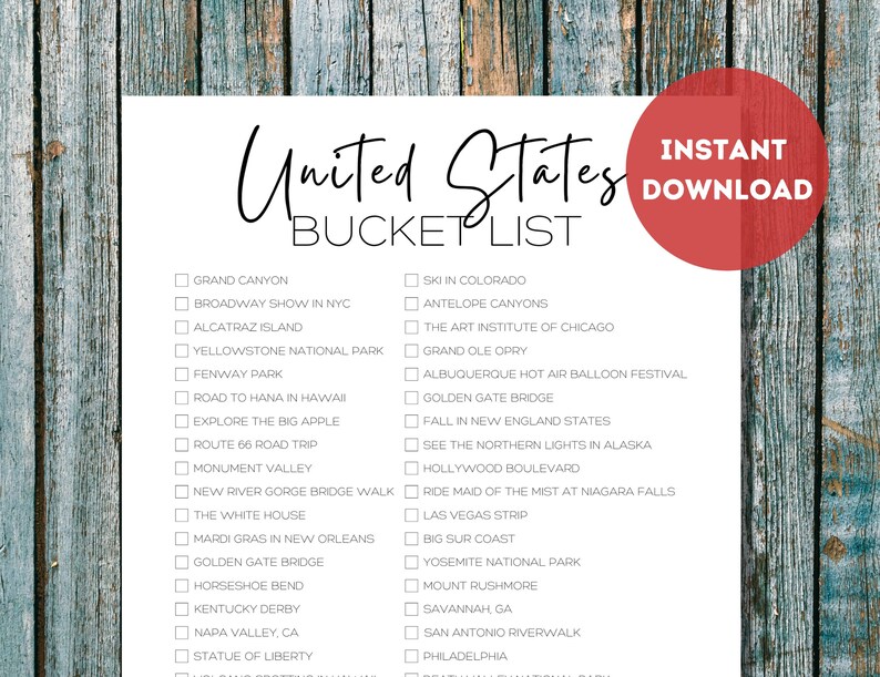 US Bucket List Printable America's 50 States Travel Etsy
