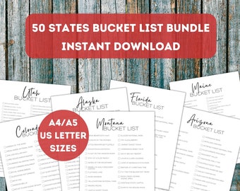 50 States Bucket List Printables Bundle | United States Travel To Do List | US Bucket List Travel Adventure List | A4 | A5 | US Letter