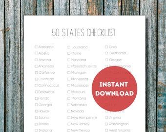 50 States Checklist Printable | US States Bucket List Challenge | United States Travel Goals | America 50 States Tracker