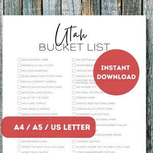 Utah Bucket List zum Ausdrucken | Amerikas 50 Staaten Reiseplaner-Checkliste | Utah Travel Adventure Liste