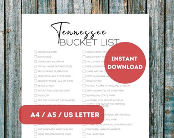 Lista de deseos imprimible para Tennessee / Lista de verificación para planificar viajes por los 50 estados de Estados Unidos / Lista de aventuras de viaje en Tennessee