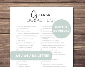 Lista de deseos imprimible para Grecia / Lista de verificación para planificar viajes a Grecia / Lista de aventuras de viajes a Grecia