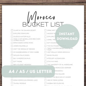 Marokko Bucket List zum Ausdrucken | Marokko Reiseplaner Checkliste | Marokko Reise Adventure Liste | Weltreise Geschenk | Afrika Reise