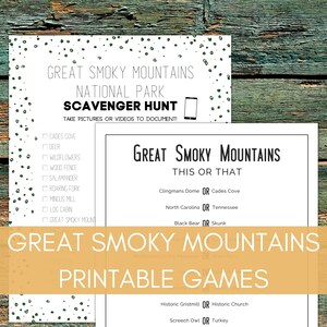 Great Smoky Mountains National Park Printable Vacation Games US National Park Travel Games for Family Road Trips