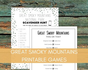 Great Smoky Mountains National Park Printable Vacation Games US National Park Travel Games for Family Road Trips
