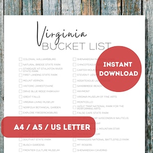 Virginia Bucket List zum Ausdrucken | Amerikas 50 Staaten Reiseplaner-Checkliste | Virginia Travel Adventure Liste