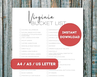 Virginia Bucket List Printable | America&#39;s 50 States Travel Planner Checklist | Virginia Travel Adventure List