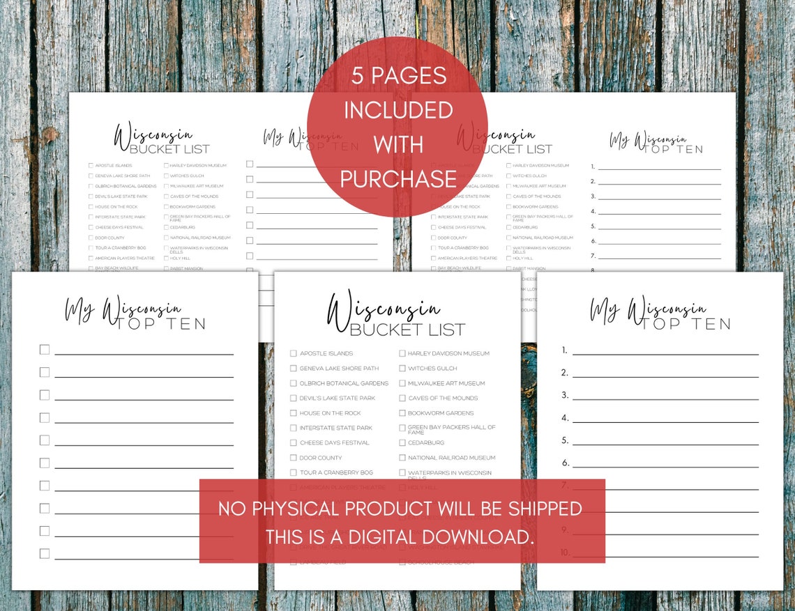 Wisconsin Bucket List Printable America's 50 States Etsy